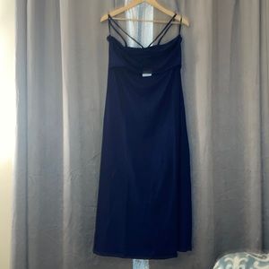 Blue Ribbed Dress w/ Halter Neck and Front Cutout; Size: 14/16